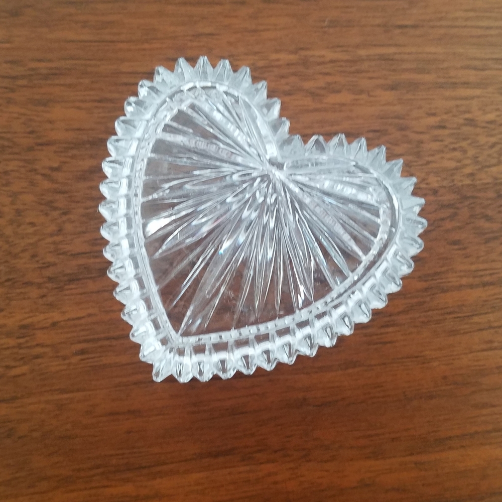 Vintage Glass Heart Shaped Carved Jewelry or Trinket Box